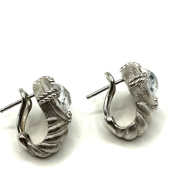 Judith Ripka Earrings Clear Quartz Sterling Silver Pierced Omega Clips  Earrings - Picture 4 of 14